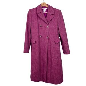 KORS‎ Michael Kors Vintage Pink Tweed Wool Double Breasted Long Coat Size 6